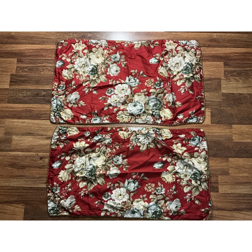 Chenab One Large Cabbage Roses On Red Crimson Pillowcase Set Of 2 100% Cotton